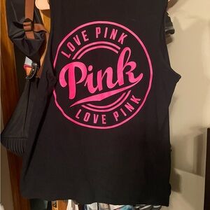 Victoria's Secret Black Muscle Tee with Pink Logo